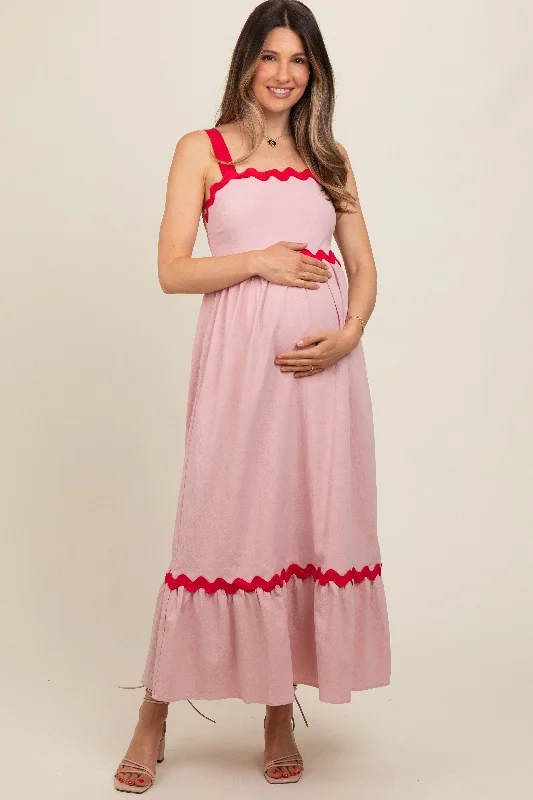 Pink Contrast Trim Maternity Maxi Dress Classic Black Maxi Dress