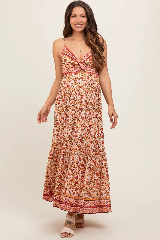 Red Floral Strapless Maternity Maxi Dress Fashionable Sleeveless Maxi Dress