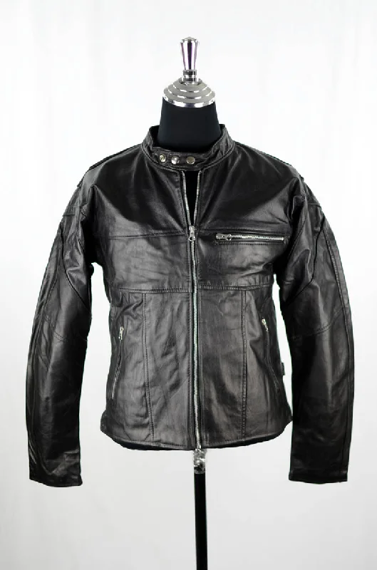 Reworked Black Leather Bikers Jacket Fleece Jacket Down Jacket Parka