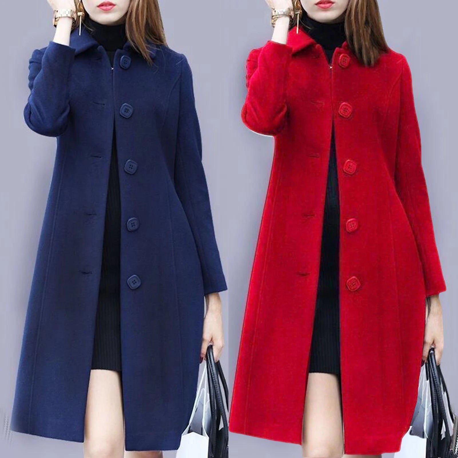 S-4XL Autumn Women Coat Mid-Length Single-Breasted Solid Color Turn-down Collar Elegant Soft Plus Size Warm Winter Jacket Jacket Blazer Coat