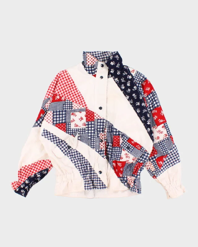 Vintage 80s Gingham and Floral Jacket - L Fleece Fabric Down Fabric Feather Fabric