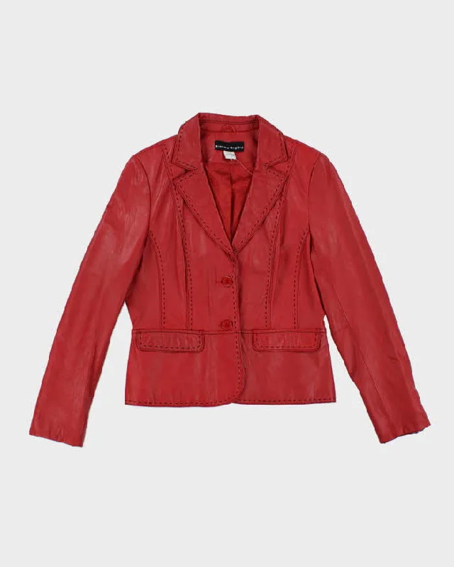 Vintage 90s Bianca Nygara Red Leather Jacket - S Hooded Jacket Caped Jacket Shawl Collar Jacket