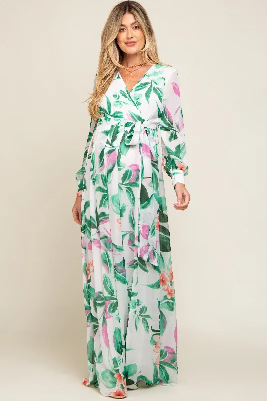 White Floral Chiffon Maternity Maxi Dress Chic Sleeveless Maxi Dress