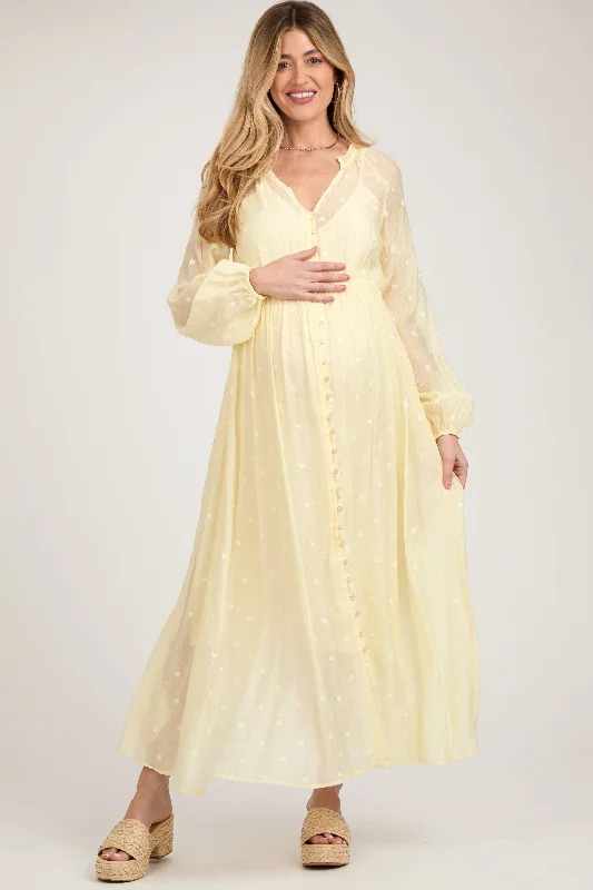 Yellow Embroidered Maternity Button Down Maxi Dress Classic Tulle Maxi Dress