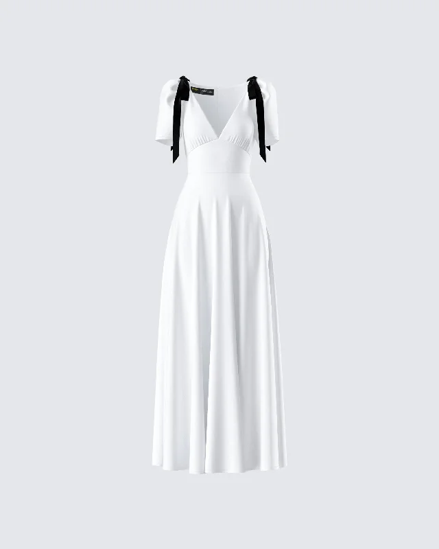 Braelyn White Maxi Dress Fashionable Faux Wrap Maxi Dress