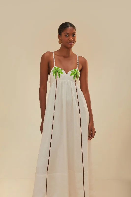 Coconut Tree Embroidered Maxi Dress Trendy Maxi Dress with Straps