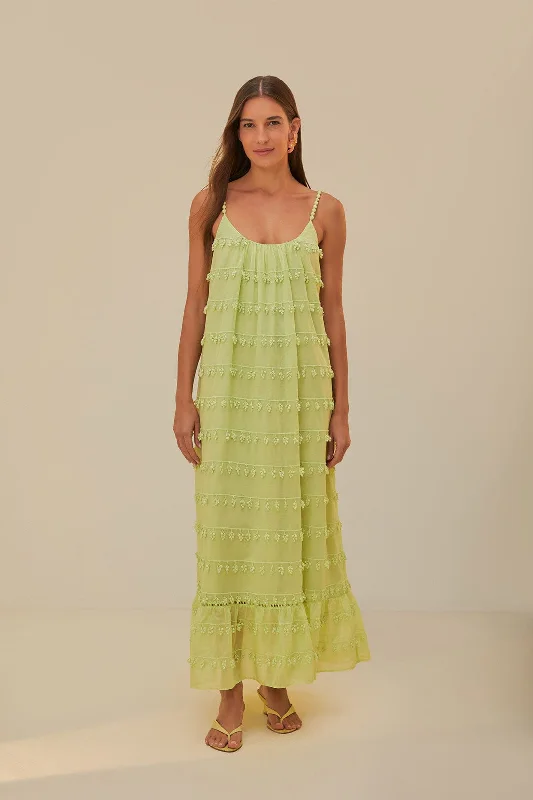 Green Trimmed Maxi Dress Elegant Boho Maxi Dress