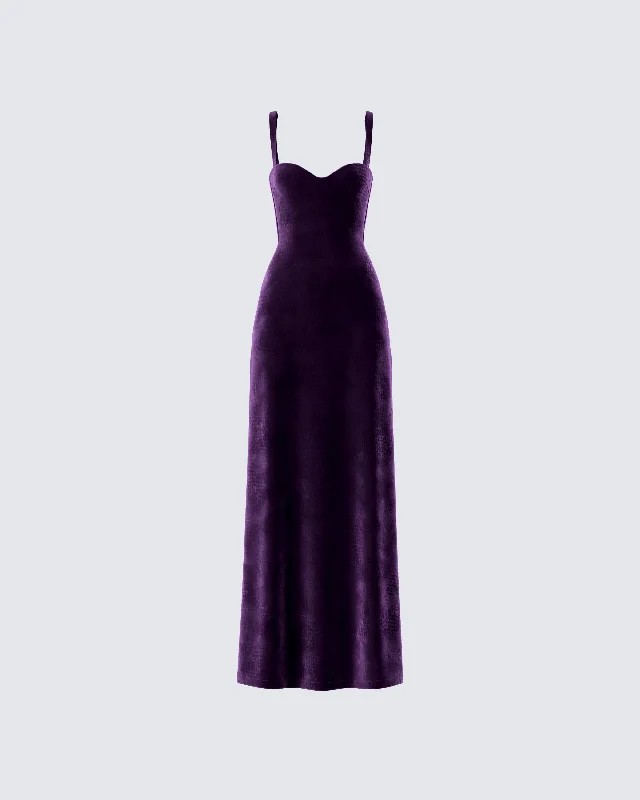 Stephanie Purple Velvet Maxi Dress Fashionable Halter Neck Maxi Dress