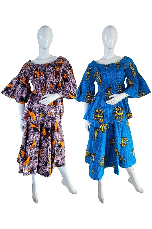 African Midi Skirt and Smoked Peplum Blouse (Pack of 2 Pieces) denim skirt stylish