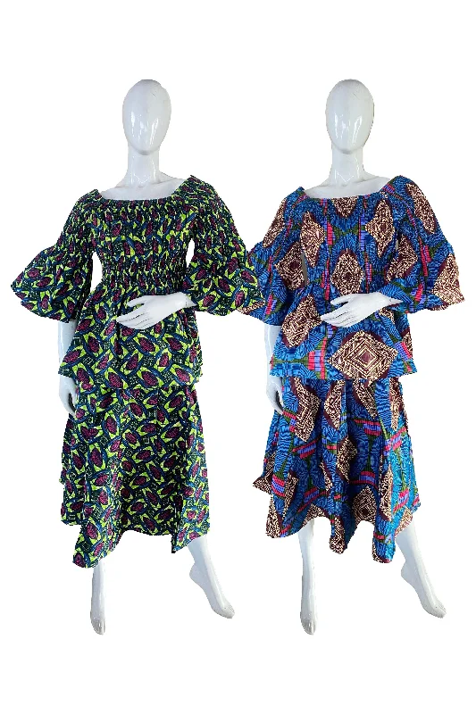 African Midi Skirt and Smoked Peplum Blouse (Pack of 2 Pieces) chiffon skirt lightweight