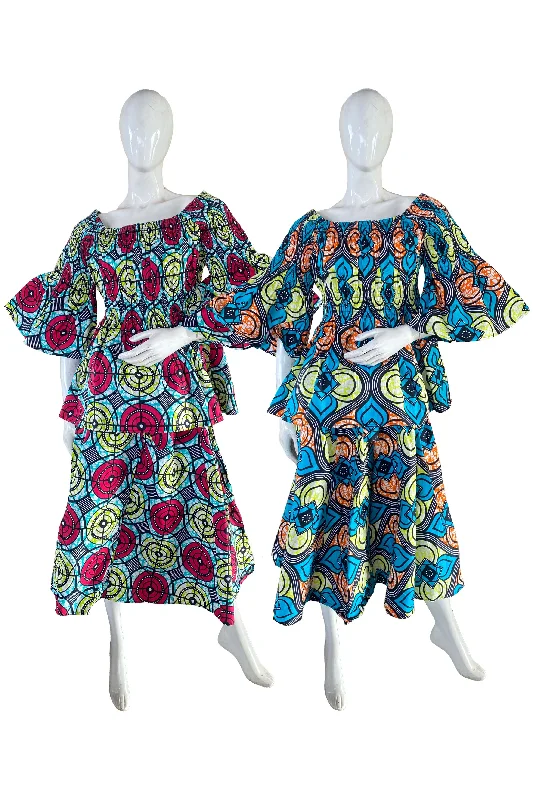 African Midi Skirt and Smoked Peplum Blouse (Pack of 2 Pieces) wool skirt warm