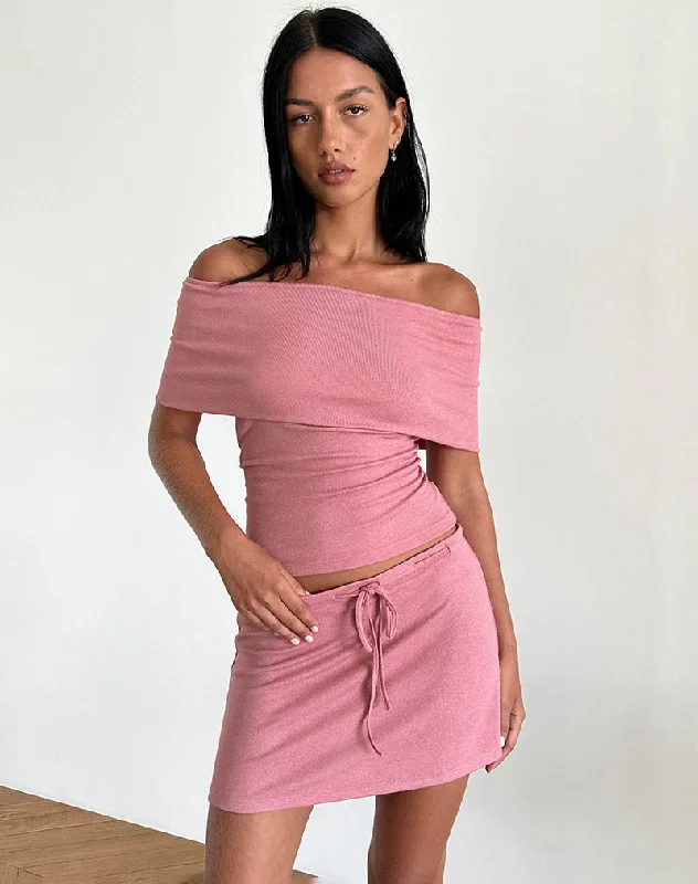 Allea Mini Skirt in Dusky Pink Sheer Knit linen skirt natural