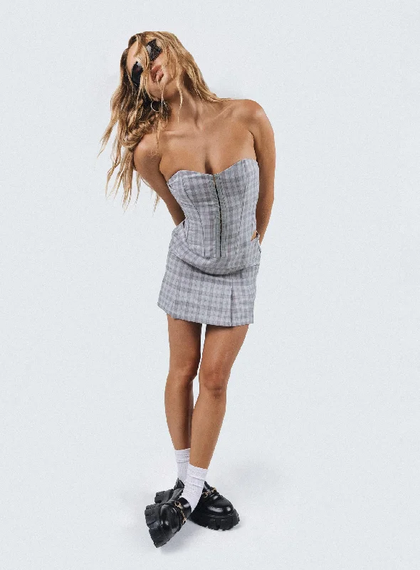 Bladini Pleat Mini Skirt Grey Check flowy skirt hem