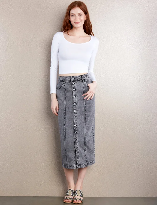 Button Front Midi Seamed Skirt corduroy skirt cozy