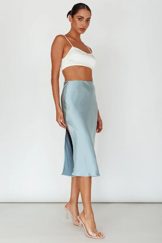 Daze Satin Midi Skirt Light Blue velvet skirt sumptuous