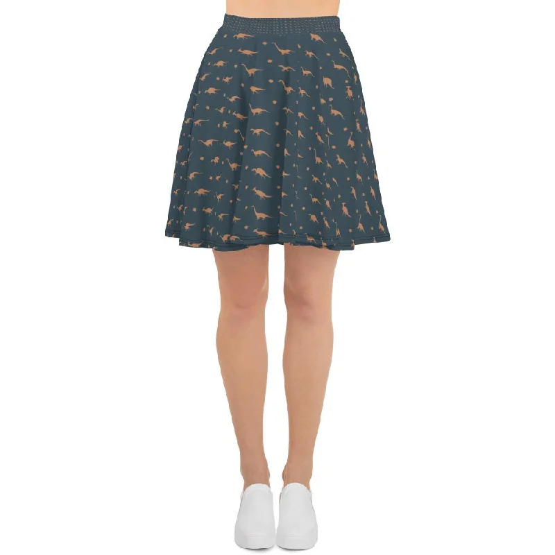 Dinosaur Skirt - Blue & Gold ribbed skirt waist