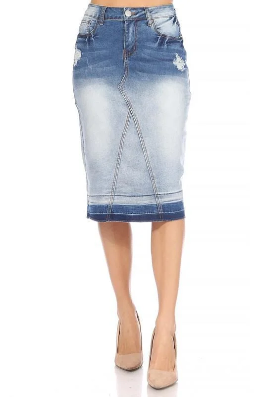 Faith Two-Tone Distressed Denim Skirt (FINAL SALE) denim skirt stylish