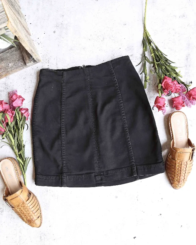 Free People - Modern Femme Novelty Mini Denim Skirt in Black wool skirt thick