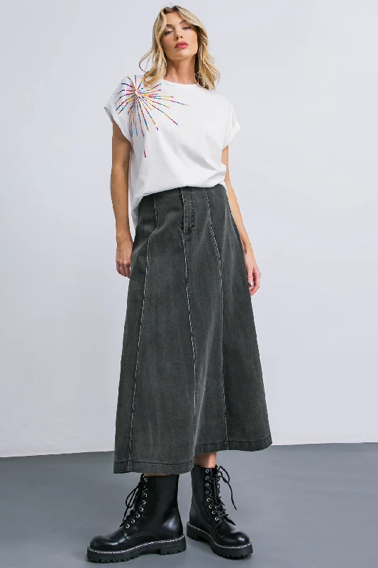 GOING WITH THE SEASON DENIM SKIRT chiffon skirt floaty