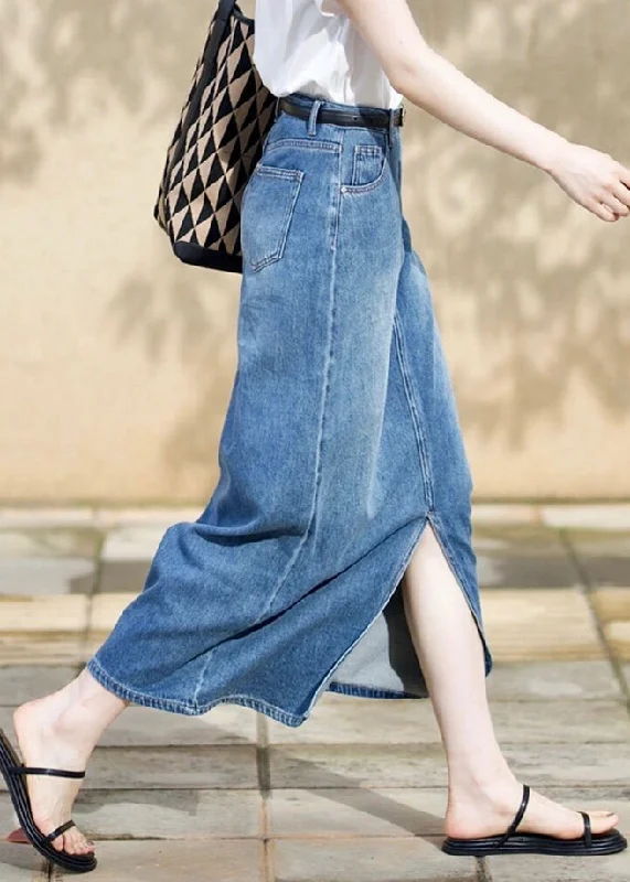 Italian Blue Side Open High Waist Denim Skirts Fall corduroy skirt comfortable