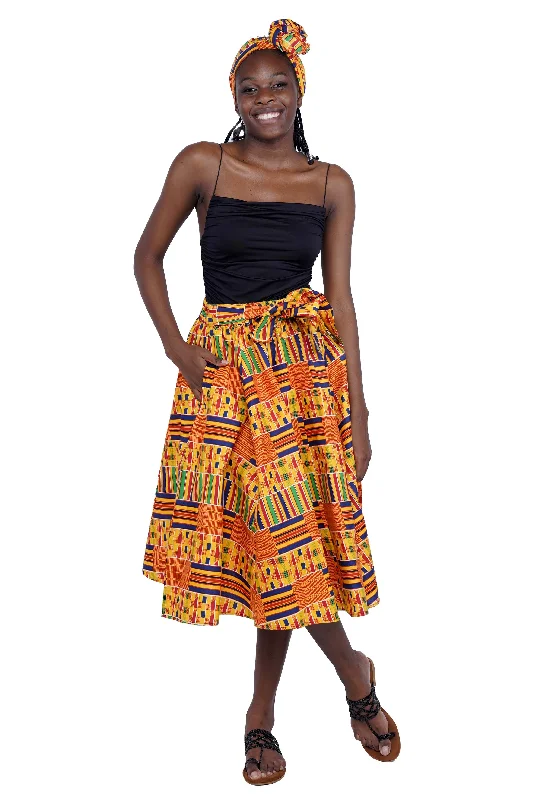 Kente Midi/Calf Length  Skirt chiffon skirt flowing