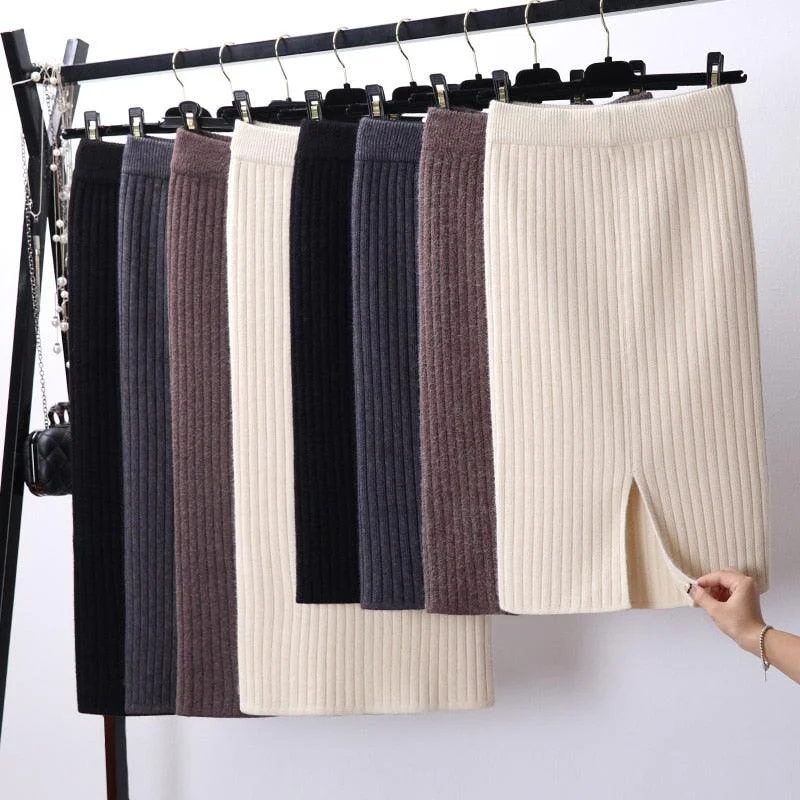 Knitted Elegant Midi Pencil Skirt high waist skirt