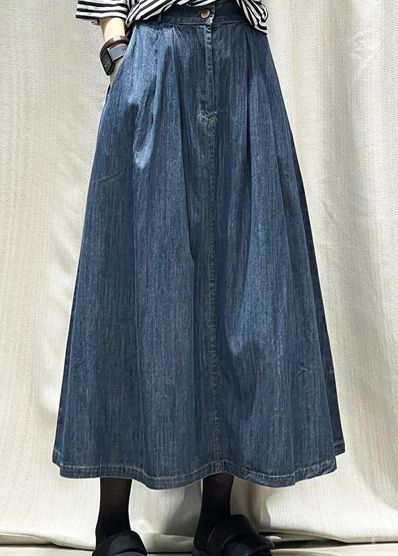 New Deep Blue Thin High Waisted Denim Skirts For Summer chiffon skirt airy