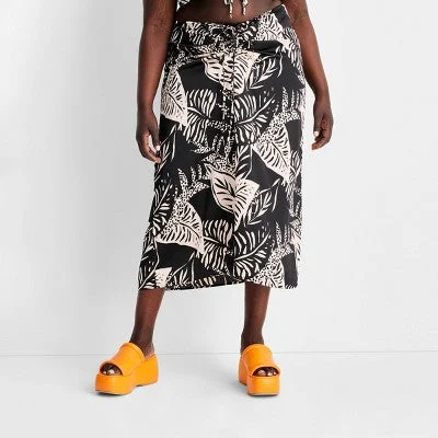 Women's Botanical Tie-Front Flowy Midi Skirt - Future Collective with Alani Noelle casual skirt length