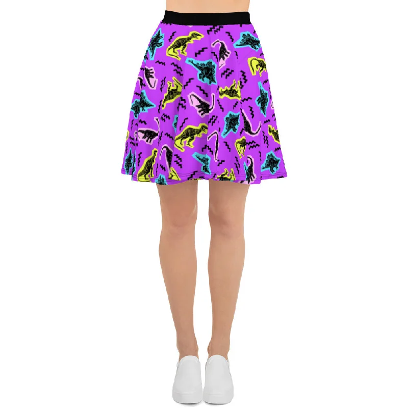 Purple 90s Neon Dinosaurs - Womens Dinosaur Skirt floral skirt print