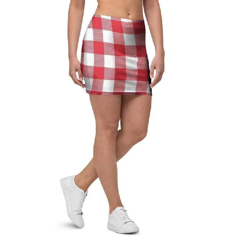 Red Lumberjack Mini Skirt cashmere skirt plush