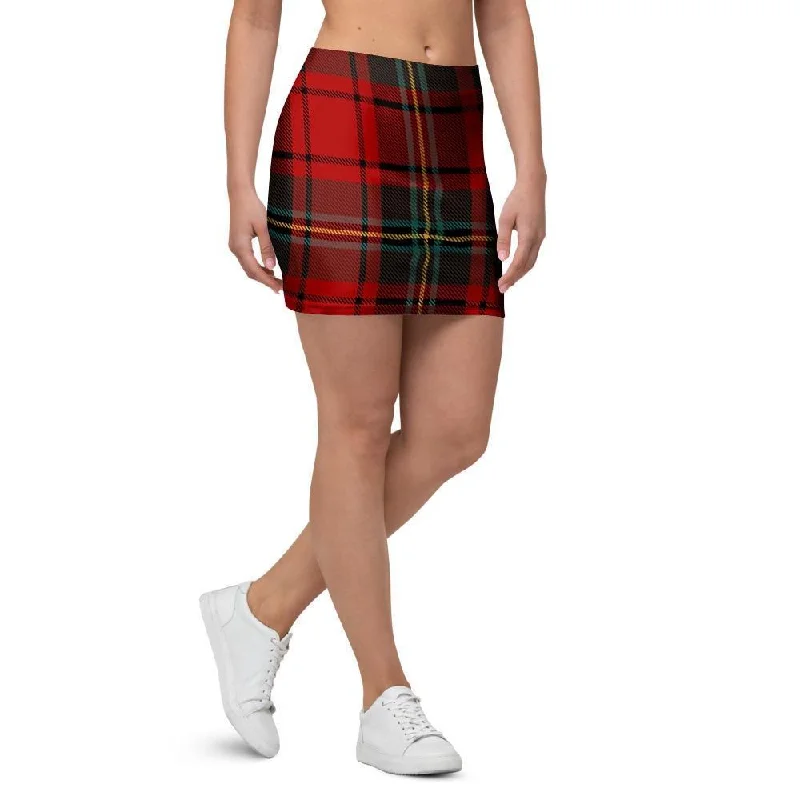 Red Plaid Tartan Mini Skirt linen skirt breathable