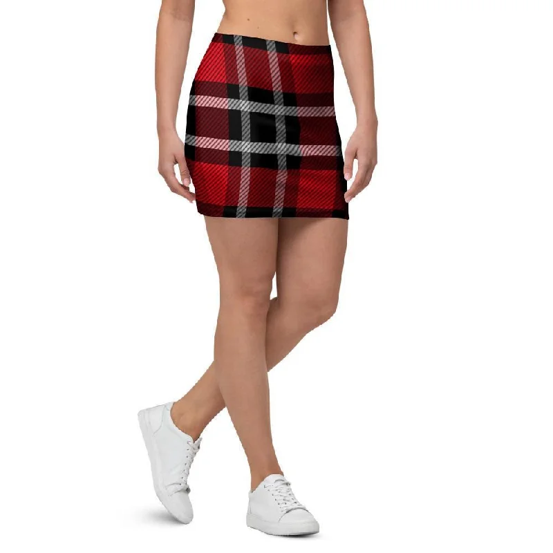 Red Plaid Tartan Print Mini Skirt slim fit skirt