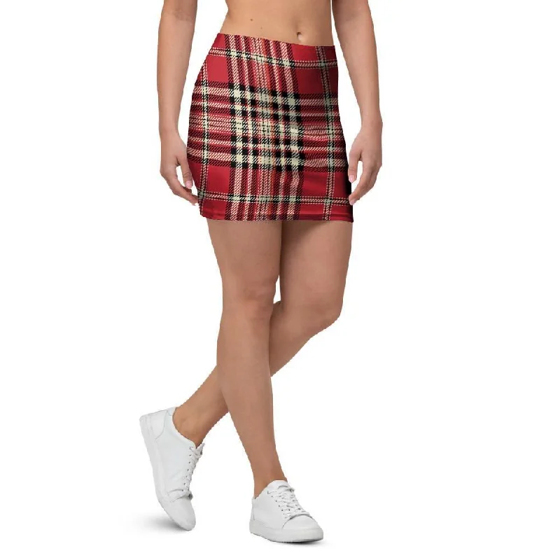 Red Plaid Tartan Scottish Mini Skirt linen skirt airy