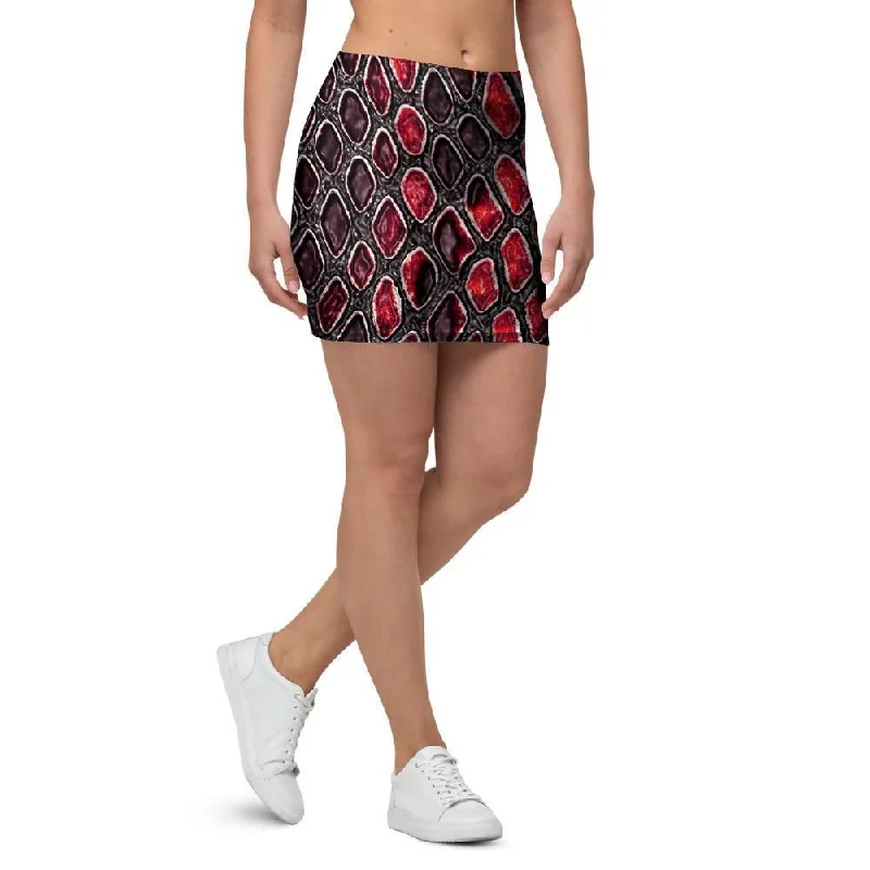 Red Snakeskin print Mini Skirt denim skirt fashionable