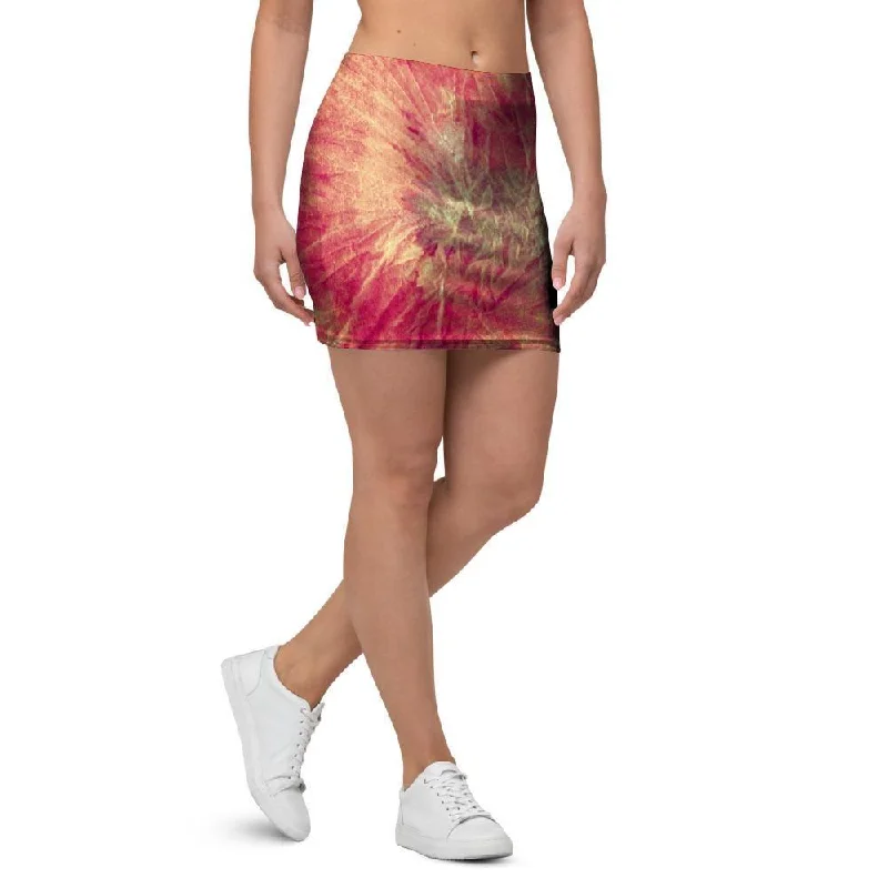 Red Tie Dye Mini Skirt velvet skirt plush