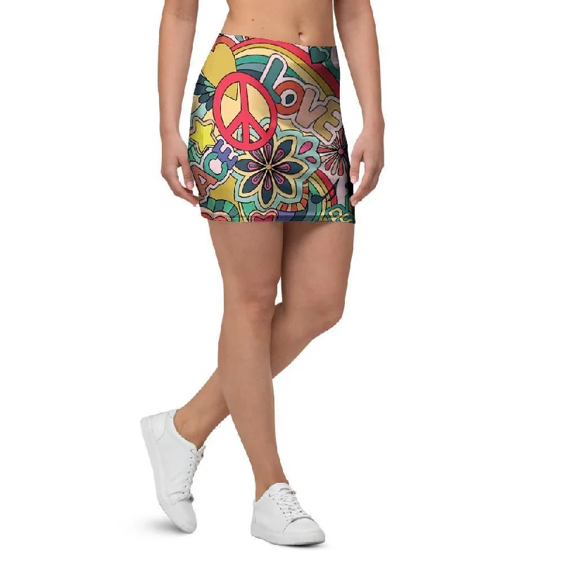 Retro Hippie Mini Skirt satin skirt smooth