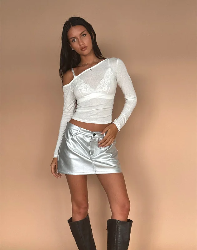 Rwila Skirt in Metallic PU Silver chiffon skirt floaty