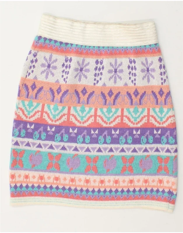 VINTAGE Womens Knit Mini Skirt W24 XS  Multicoloured Fair Isle midi skirt versatile