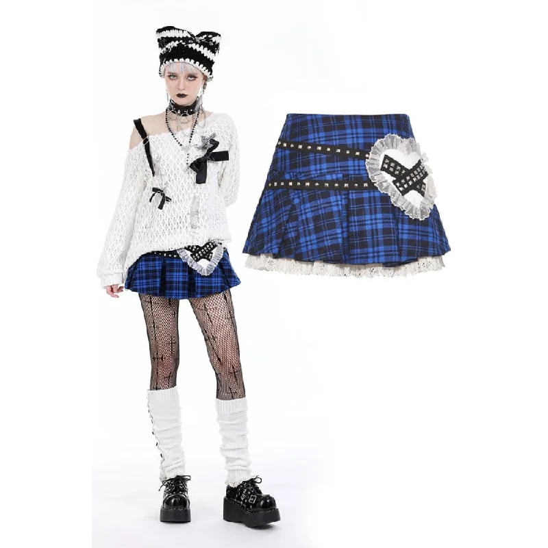 Women's Lolita Studded Plaid Pleated Skirt wool skirt sturdy