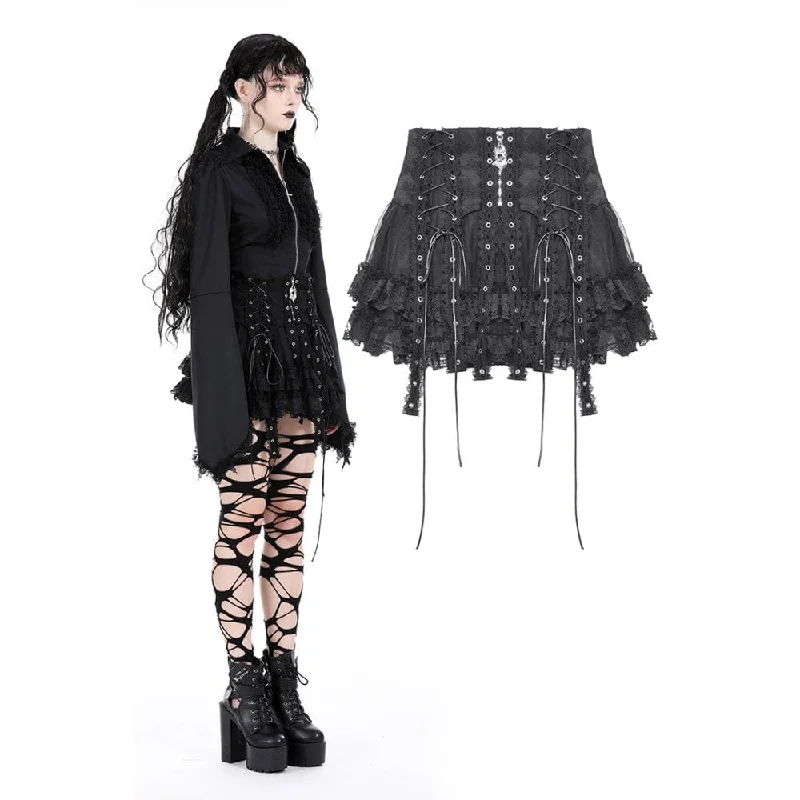 Women's Punk Lace-up Layered Mesh Skirt cotton skirt soft